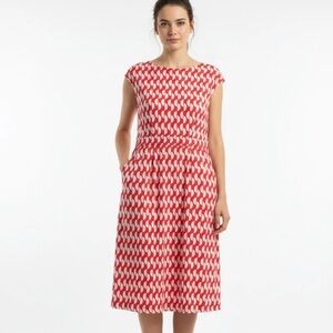 Boden Red and White Patterned Dress